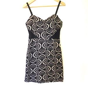 FREE PEOPLE Body Con - Stretch Knit Black Mini Dress w/ Sheer Inserts @ Waist M